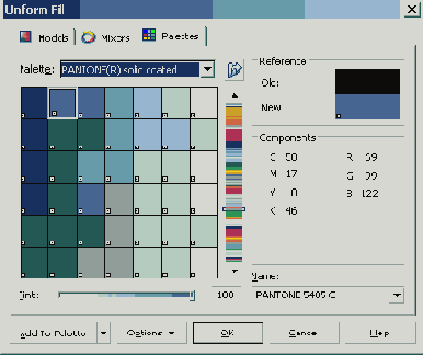 Вкладка Palettes
